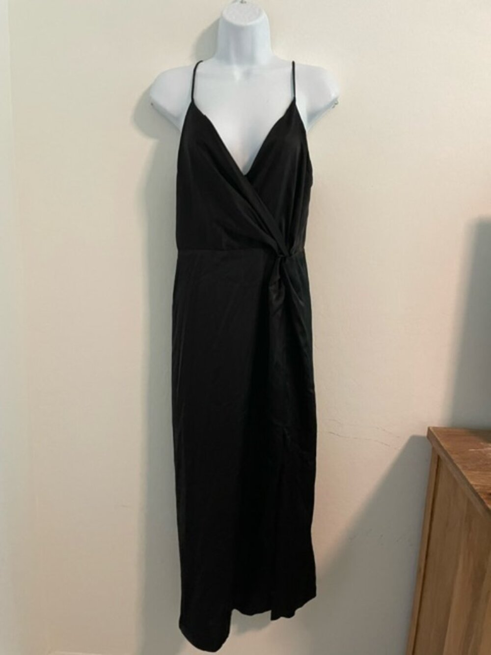 ASTR The Label Black Plunging V-Neck Maxi Dress with Side Slit, large EUC